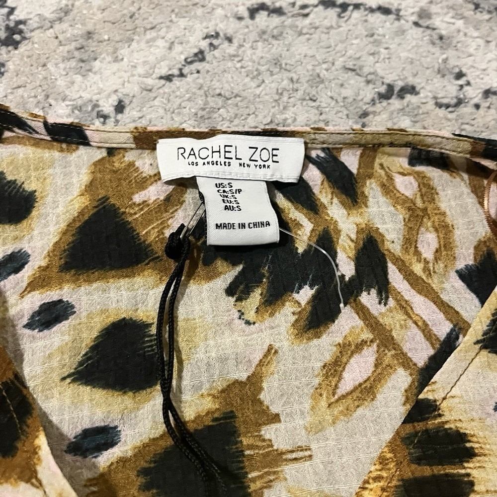 Rachel Zoe NWT Women Animal Print Crop Wrap Tie Top Puff Sleeve Boho Resort S - Picture 3 of 8
